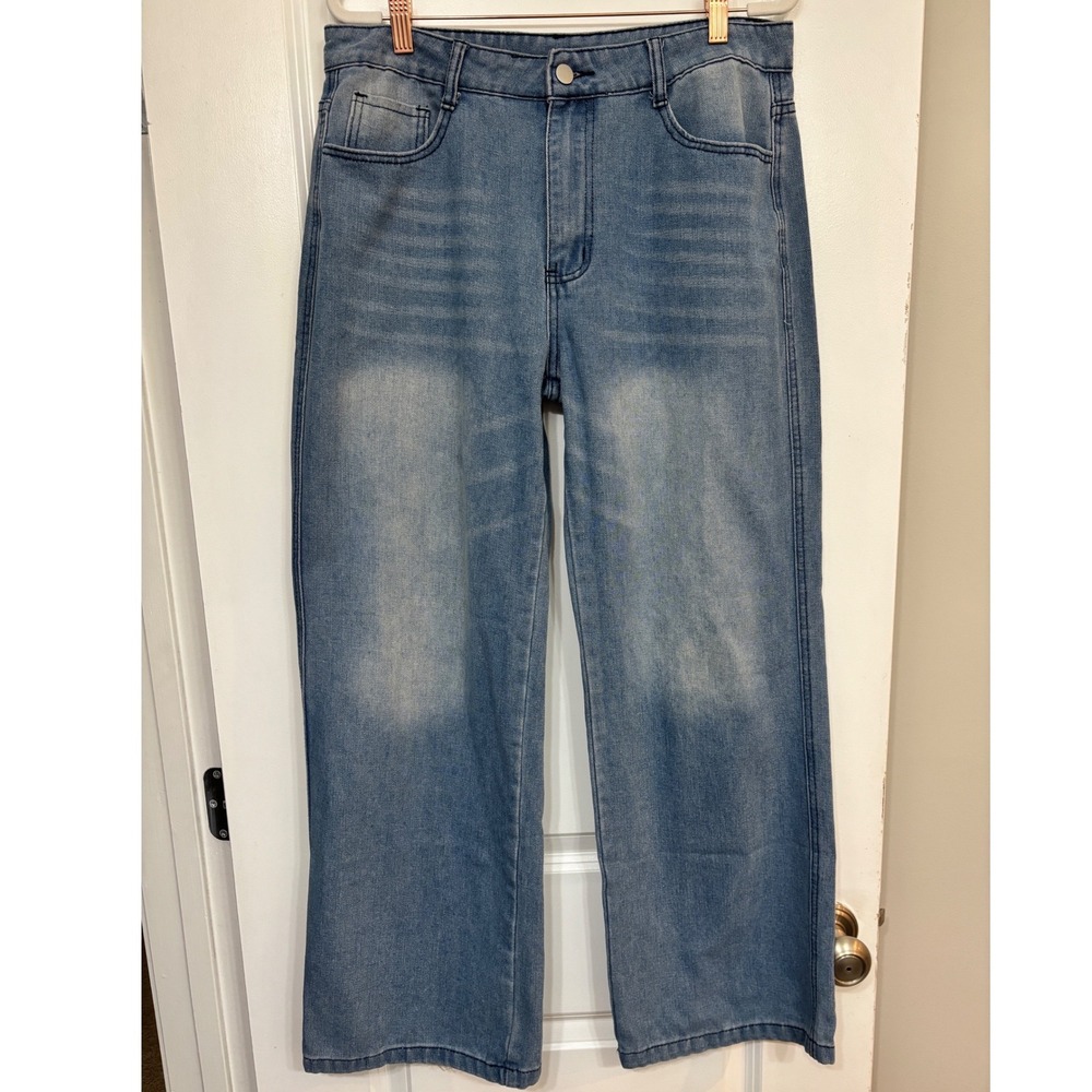 Womens High Waisted Wide Leg Jeans Light Wash Denim Straight Leg Pants